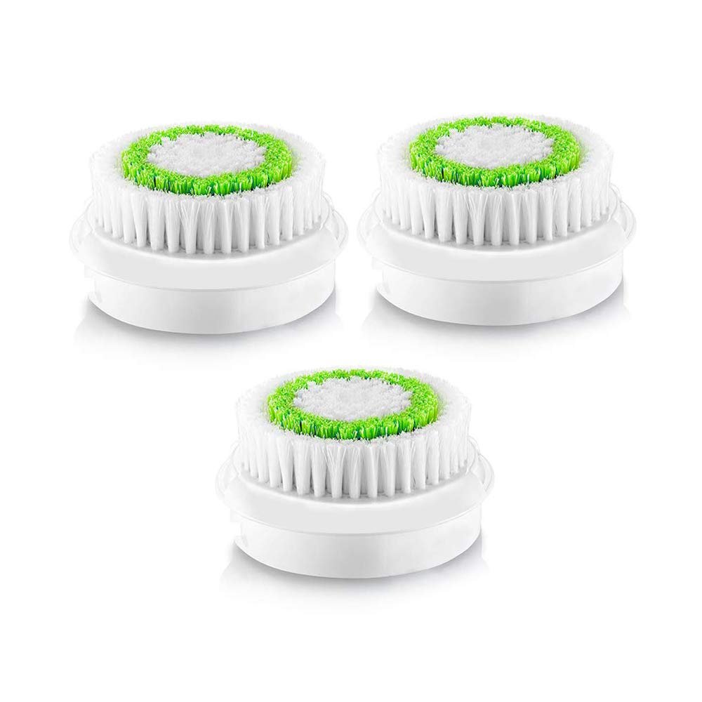 Facial Cleansing Brush Head Replacement, Facial Cleansing Brush Head, for Acne Prone, Clogged and Enlarged Pores Skins (3 Pack/Green)