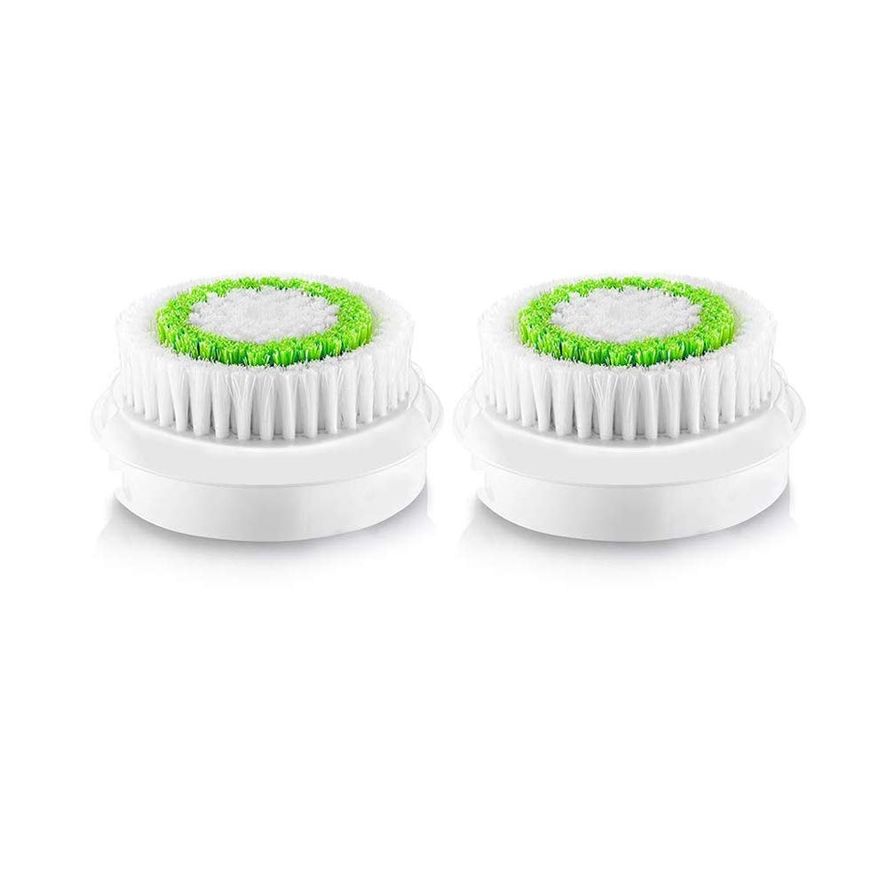 Replacement Facial Cleansing Brush Heads, Facial Cleansing Brush Head, Exfoliator Facial Brush Heads, for Acne Prone, Clogged and Enlarged Pores Skins (2 Pack/Green)