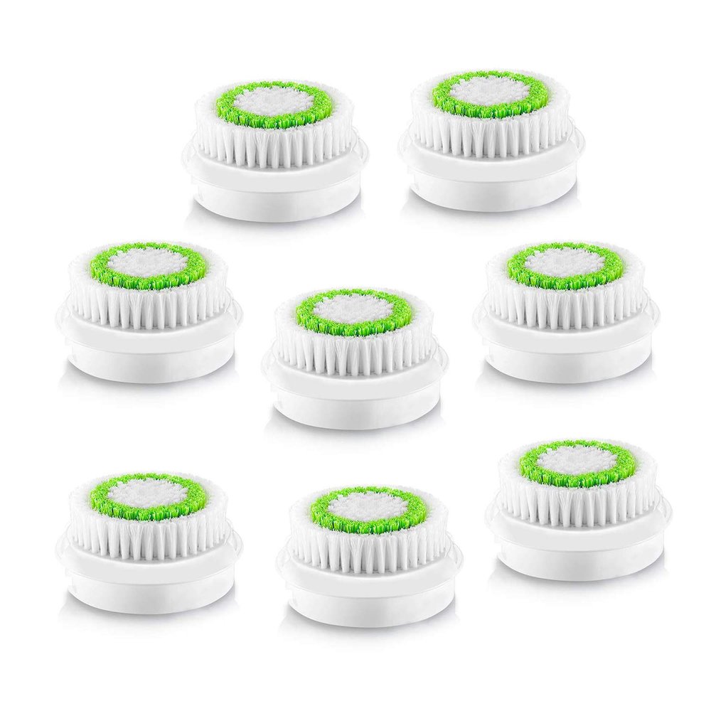 Facial Cleansing Brush Head Replacement, Facial Cleansing Brush Head, for Acne Prone, Clogged and Enlarged Pores Skins (8 Pack/Green)