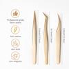 Eyelash Extension Tweezers, 3-Pack,Professional Stainless Steel Tweezers for Volume Lashes, Straight and Curved Tips for 3D-6D,Golden view 2