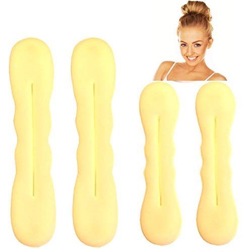 Anhua Hair Magic Bun Maker (2 Small, 2 Large) Foam Sponge Bun Shaper Hair Accessories Beige