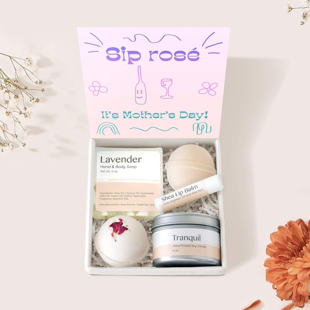 Dear Ava Spa Gifts for Women - Organic Self Care luxury Anti Stress Relaxing Bath and Body Kit Set Basket Box for Her with Heartfelt Card - Funny Mothers Day Gift