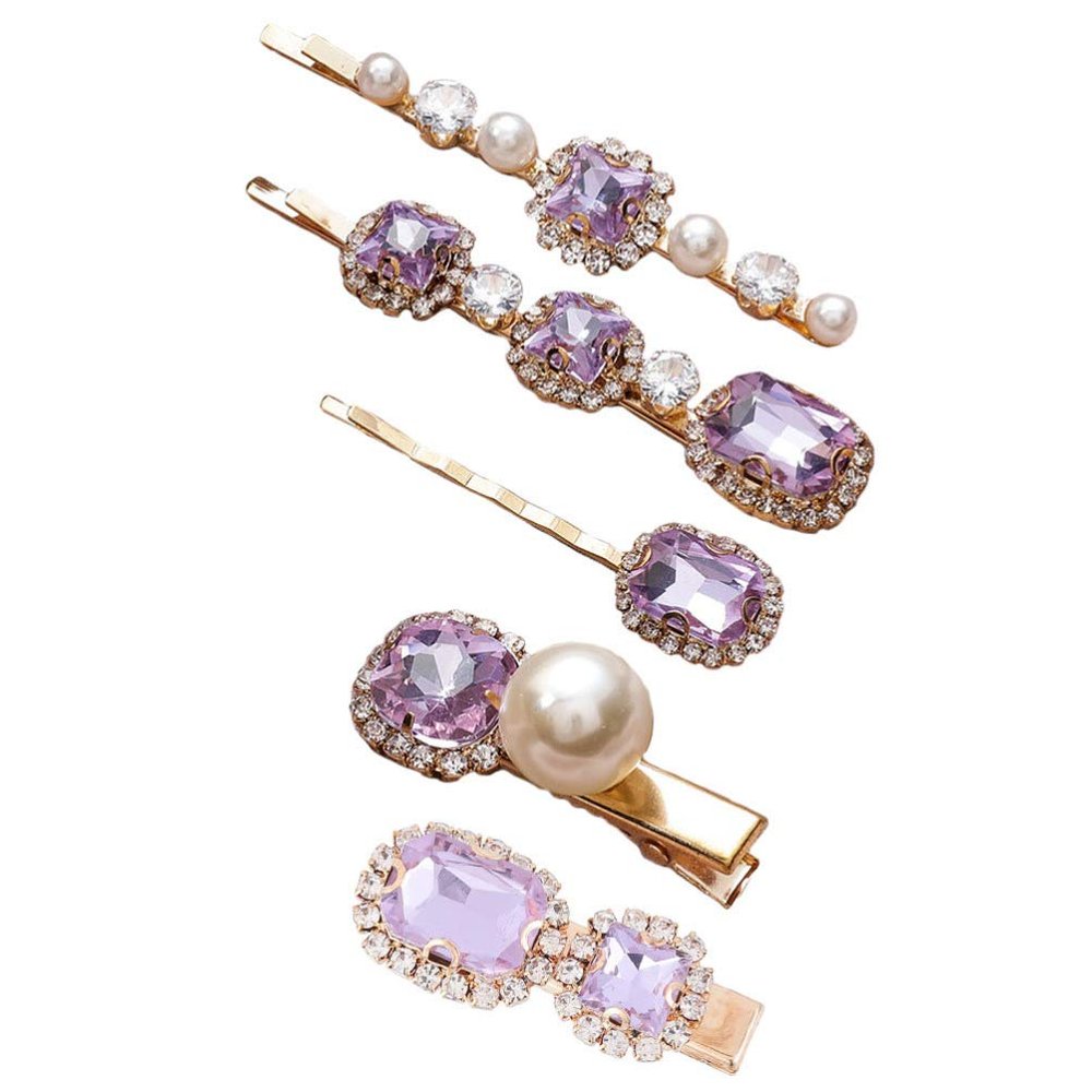 Uonlytech Rhinestone Hair Clips 5Pcs Fashionable Hair Fixing Clips Elegant Accessories for Women Girls Party Daily Styling