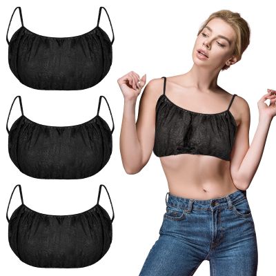 100 Pieces Disposable Bras Disposable Brassieres Non-Woven Bra Beauty Black Brassieres for Sunless Spray Tan Spa Salon Top Garment Underwear
