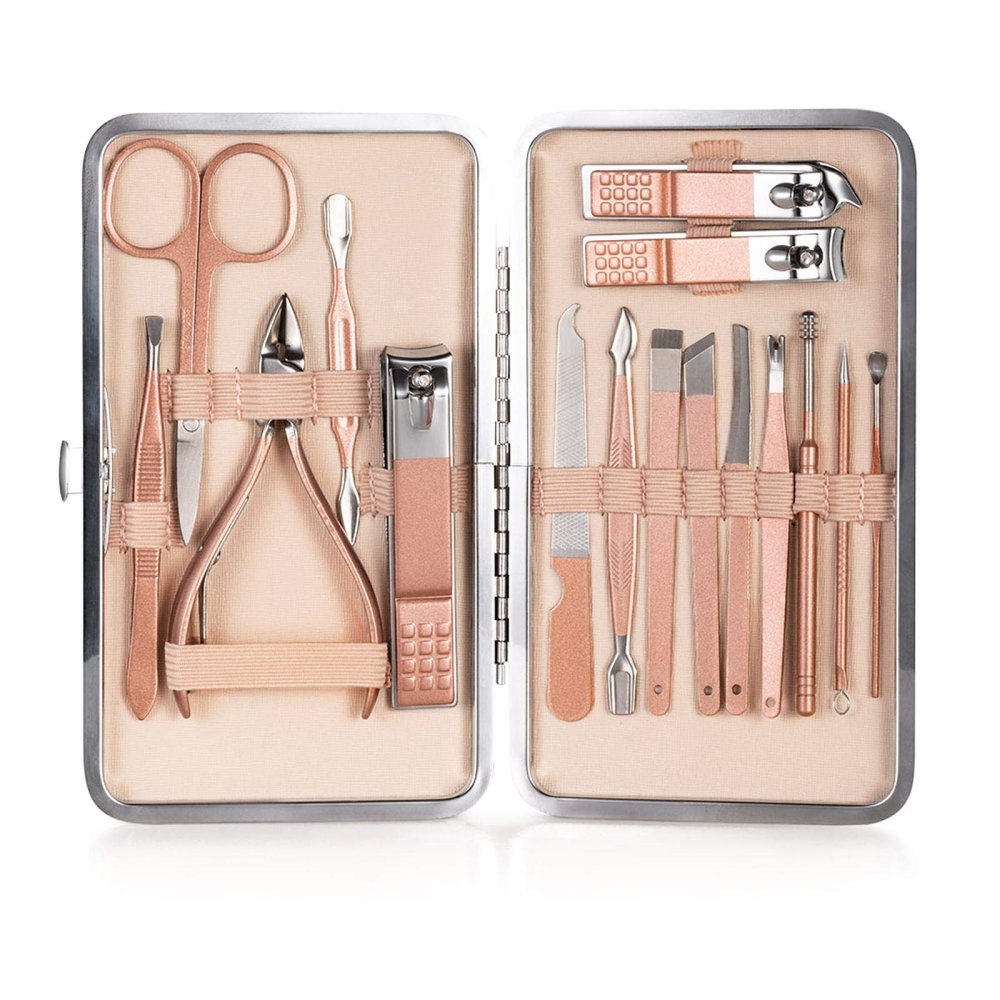 4-23 Nail Clippers, Pedicure Scissors Set Stainless Steel Eagle Hook Portable Manicure Nail Clipper Tool Set 16pcspink