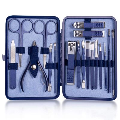 4-23 Nail Clippers, Pedicure Scissors Set Stainless Steel Eagle Hook Portable Manicure Nail Clipper Tool Set 18pcsblue
