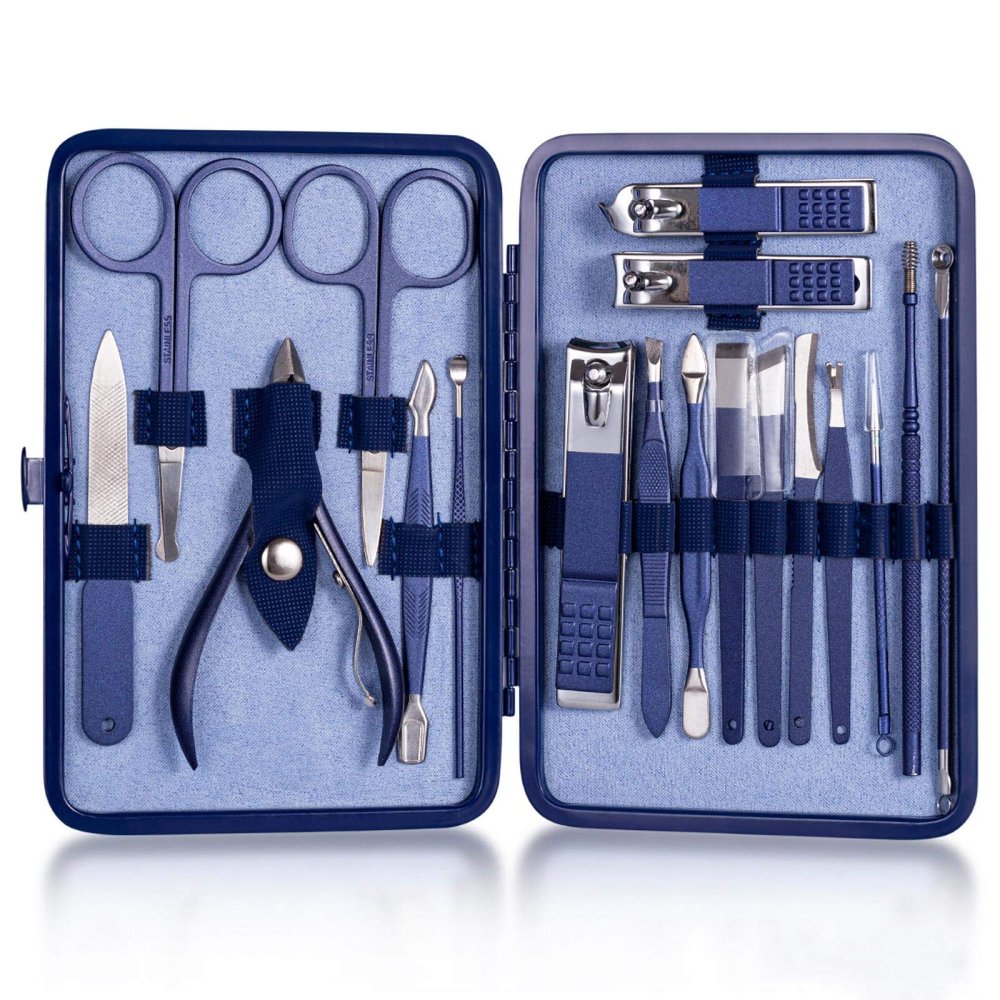 4-23 Nail Clippers, Pedicure Scissors Set Stainless Steel Eagle Hook Portable Manicure Nail Clipper Tool Set 18pcsblue