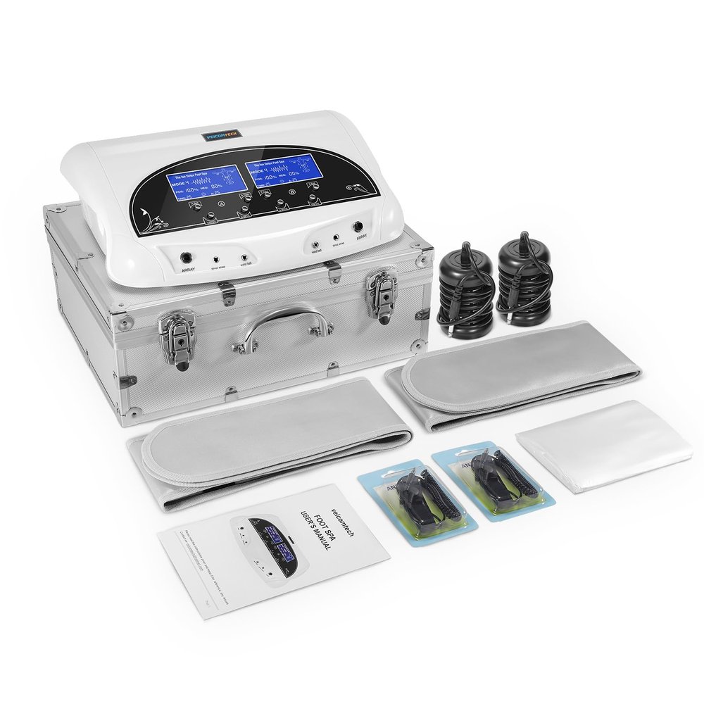 Veicomtech Dual Ionic Foot Bath Detox Machine - Professional Ionic Foot Bath Spa Cleanse with 2 Waist Belts, 2 Arrays, 10 Liners