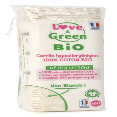 Love & Green Organic Square Cotton Pads 1 Pack with 60 Units
