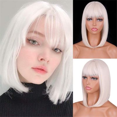 Remanbo 10" Hair Wiglet Toppers with Bangs for Women with Thinning Hair Synthetic Bob Style Hair Topper Wiglet Hairpieces, White