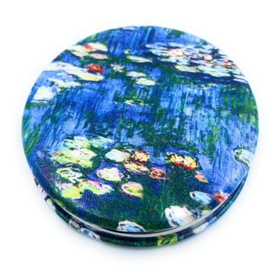 Aeisage Small Handbag Mirror Compact Mirror for Girls Purse Mirror Folding Pu Leather Floral Compact Claude Monet Water Lilies Unique Gift for Sister