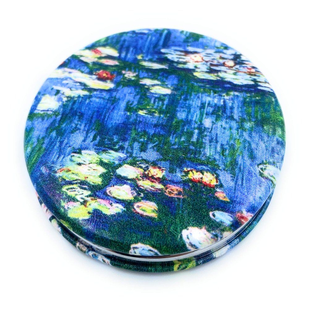 Aeisage Small Handbag Mirror Compact Mirror for Girls Purse Mirror Folding Pu Leather Floral Compact Claude Monet Water Lilies Unique Gift for Sister