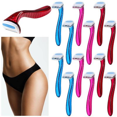 Honoson 12 Pcs Disposable Bikini Razors for Women Bikini Line Trimmer Shaver Small T Type Razor Durable Travel Accessories Pubic Hair Removal Beauty for Body Cosmetic Tool(Dark Blue, Rosy, Dark Pink)