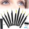 YNR Lash Eyelash Extension Tweezers, Japanese Stainless Steel Tools Straight Curved, Volume Tweezers Precision Angled Gold Tip with Free leather Case (YNR-S2GB) view 3