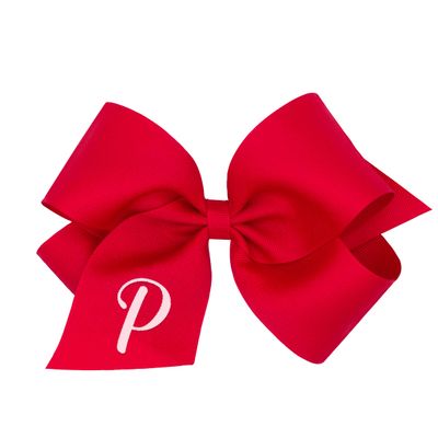 Wee Ones Girls' Initial It Monogram Hair Bows on a WeeStay No Slip Hair Clip, For All Ages and Hair Types, Red Bow, King Size, Letter P