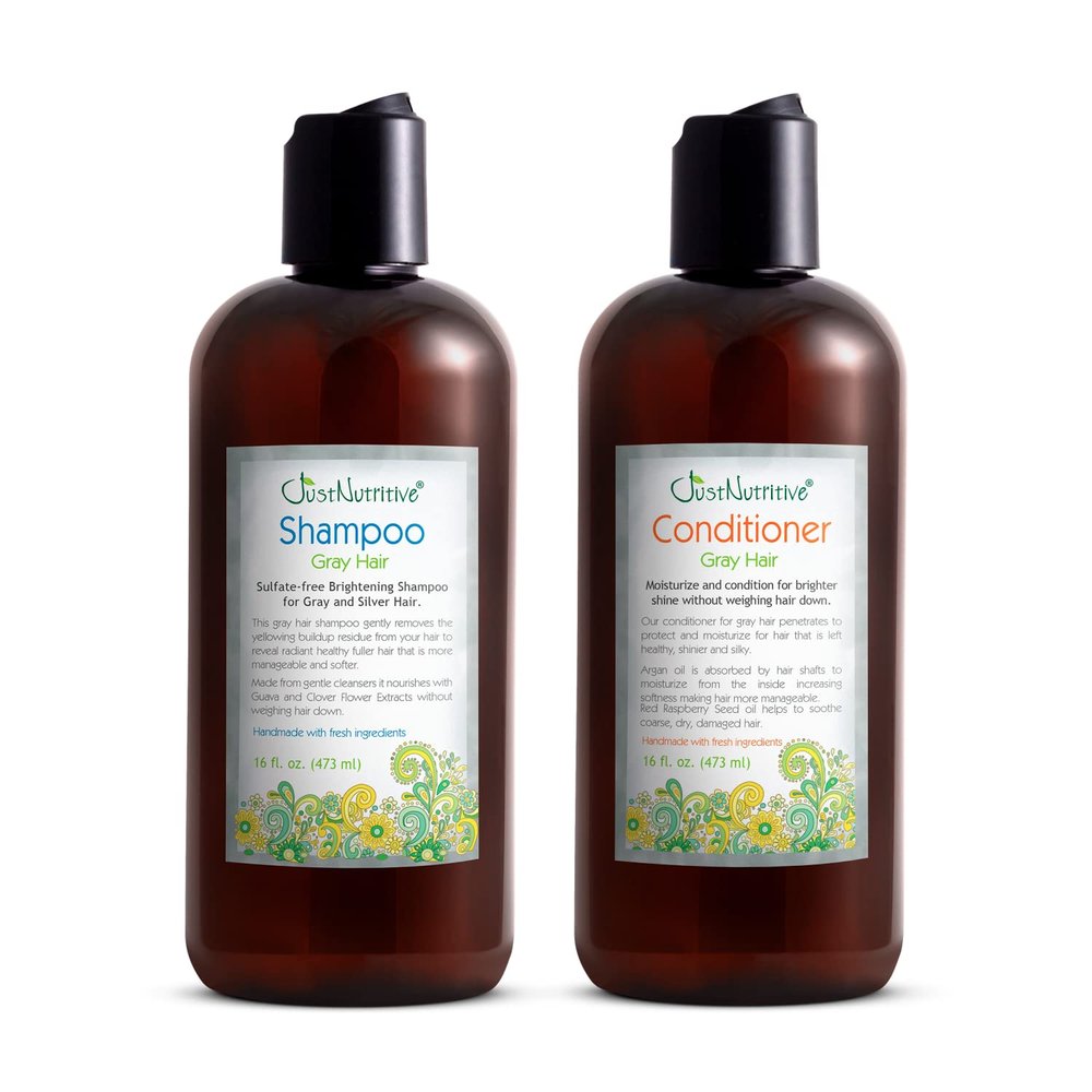 Just Nutritive Gray Hair Shampoo and Conditioner Set, Natural Kit for Gray Hair, 16 oz Each Product