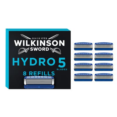 Wilkinson Sword Hydro 5 Skin Protection Regular  Razor Blades for Men, Blue, Pack of 8