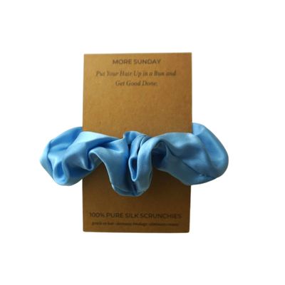MORE SUNDAY 100% Natural Mulberry Silk Scrunchie | Perfect for Birthday Gift, Mother's Day, Just Because, Treat Yourself, Self care | Tissue Paper Wrapping (Pink, Silver, White, Emerald, Plum, Blue, Carmel) (French Blue)