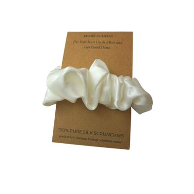 MORE SUNDAY 100% Natural Mulberry Silk Scrunchie | Perfect for Birthday Gift, Mother's Day, Just Because, Treat Yourself, Self care | Tissue Paper Wrapping (Pink, Silver, White, Emerald, Plum, Blue, Carmel) (Light Champagne)