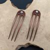(2) Anodized Aluminum Matte Finished 3 Prong Hair Fork 4.9 inch Curved Unbreakable Waterproof, FPL of 4 inches (Brown) view 4