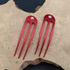 (2) Anodized Aluminum Matte Finished 3 Prong Hair Fork 4.9 inch Curved Unbreakable Waterproof, FPL of 4 inches (Red) view 2