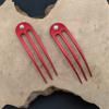 (2) Anodized Aluminum Matte Finished 3 Prong Hair Fork 4.9 inch Curved Unbreakable Waterproof, FPL of 4 inches (Red) view 3