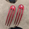 (2) Anodized Aluminum Matte Finished 3 Prong Hair Fork 4.9 inch Curved Unbreakable Waterproof, FPL of 4 inches (Red) view 4