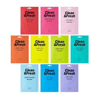 EUNYUL Clean & Fresh Sheet Mask Set, Pack of 10, 0.74 fl oz Each, Korean Facial Sheet Masks Variety Pack for Daily Skincare