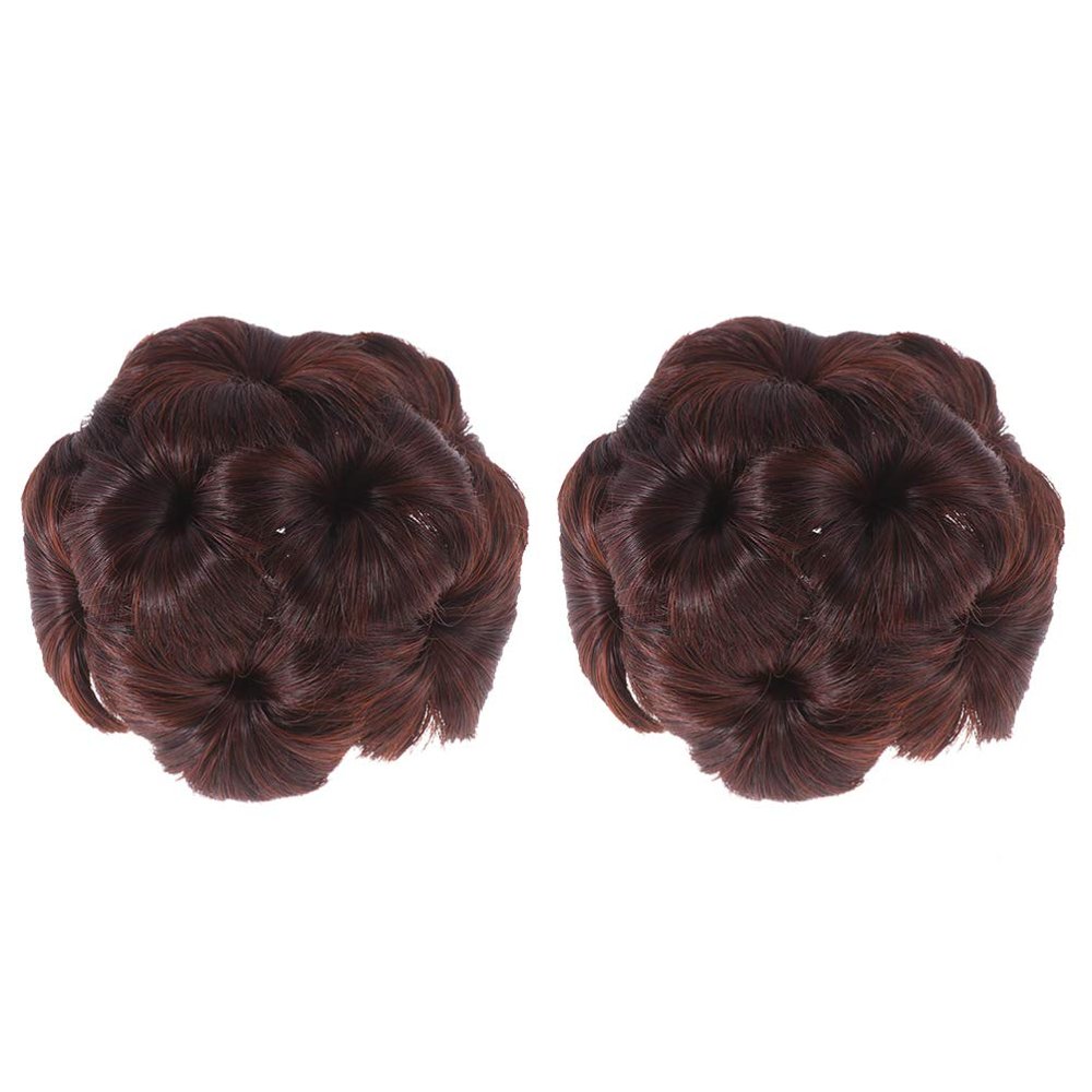 Beaupretty 2pcs Flower Hair Bun Clips Flower-designed Ponytail Extensions for Updo Hairstyles Easy to Use Synthetic Hair Accessories for Weddings and Parties Deep