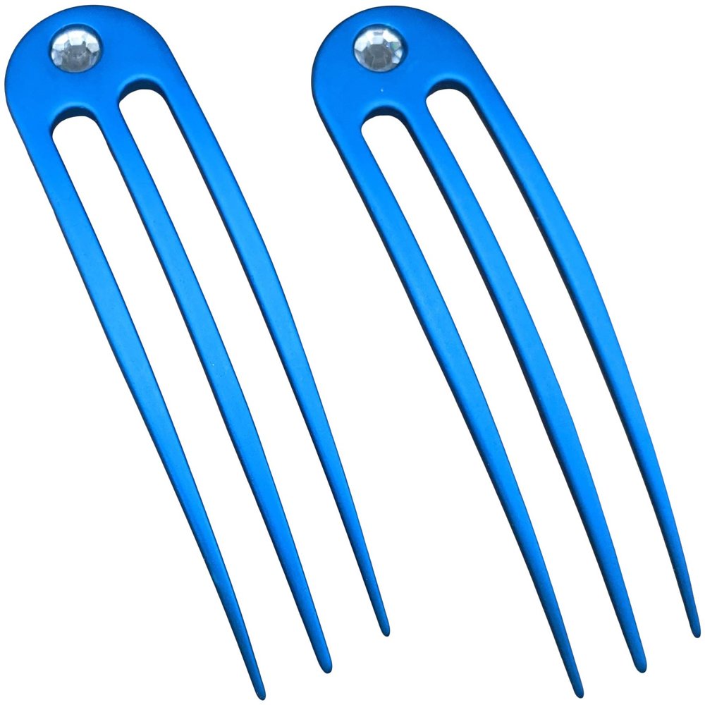 (2) Anodized Aluminum Matte Finished 3 Prong Hair Fork 4.9 inch Curved Unbreakable Waterproof with FPL of 4 inches (aqua)