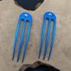 (2) Anodized Aluminum Matte Finished 3 Prong Hair Fork 4.9 inch Curved Unbreakable Waterproof with FPL of 4 inches (aqua) view 3