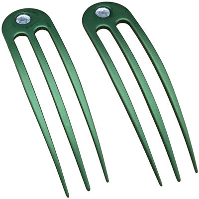 (2) Anodized Aluminum Matte Finished 3 Prong Hair Fork 4.9 inch Curved Unbreakable Waterproof, FPL of 4 inches (Green)