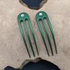 (2) Anodized Aluminum Matte Finished 3 Prong Hair Fork 4.9 inch Curved Unbreakable Waterproof, FPL of 4 inches (Green) view 2