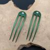 (2) Anodized Aluminum Matte Finished 3 Prong Hair Fork 4.9 inch Curved Unbreakable Waterproof, FPL of 4 inches (Green) view 3