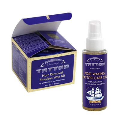Barbero Grooming Microwavable Tattoo Hair Removal Stripless Wax Kit with Tattoo Oil by Waxness