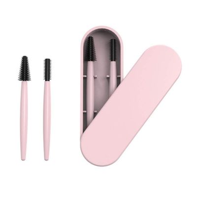 UPSTORE 1 Set Pink Silicone Eyebrow & Eyelash Brush Set with Case