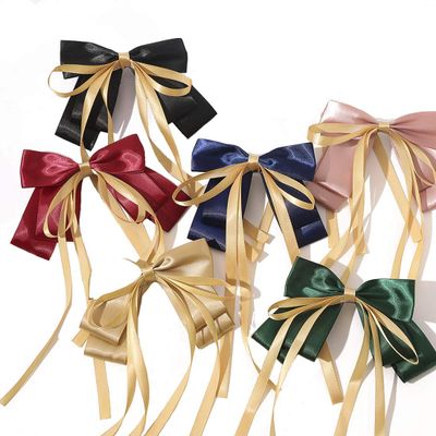 6PCS French Barrette Soft Silky Hair Bow Clip Bow Hair Clips Long Silk Ribbon Hair Bands Hair Scarf Hair Ties Women Barrettes
