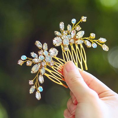 JONKY Rhinestone Bride Wedding Hair Comb Gold Bridal Hair Piece Accessories for Women(Pack of 2)