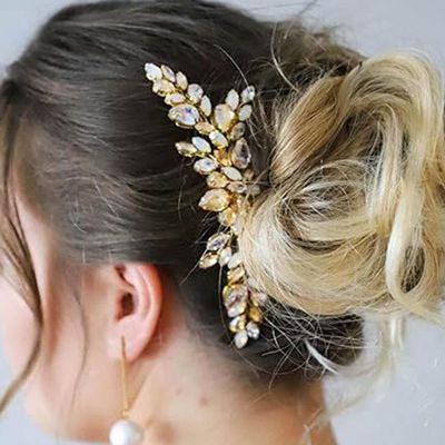 JONKY Bride Crystal Wedding Hair Comb Gold Rhinestone Hair Piece Bridal Hair Accessories for Women