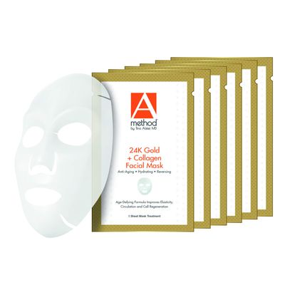 A Method The 24K Gold + Collagen Facial Masks 6-Count Pack (Anti-Aging, Hydrating, Reversing facial sheet masks) by Tina Alster, MD, Anti-Aging Defense
