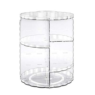 Anncus 360 Degree Acrylic Makeup Organizer Rotating Storage Cosmetic Tower Rack Display - (Color: Clear)