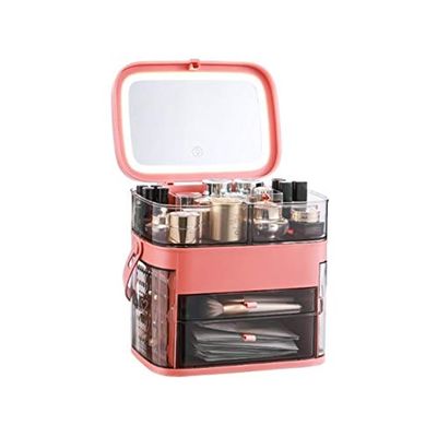 Anncus Makeup Organizer With Mirror LED light Large Capacity Jewelry Rack Cosmetic Organizer Skincare Lipstick Cosmetic Storage Box - (Color: LED light)