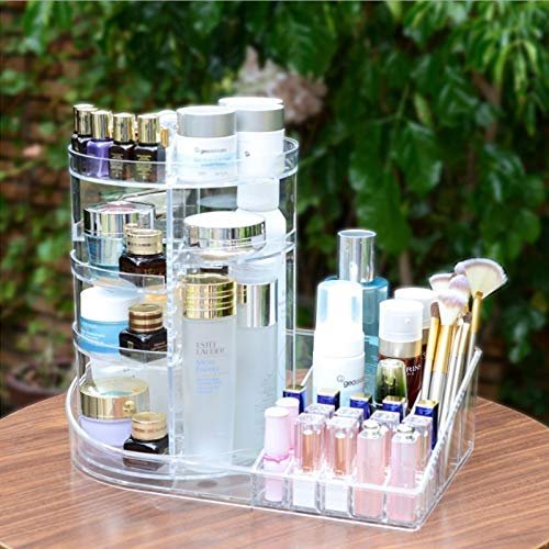 Anncus Rotating cosmetic case storage box desktop home acrylic skin care products dressing table storage box lipstick box brush barrel - (Color: CLEAR)