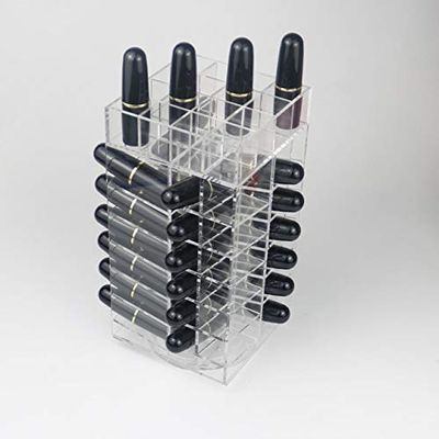 Anncus Clear 360 Degree Rotating Transparent Acrylic Lipstick Makeup Box Desktop Storage Case Holder 64 Grids Lipstick Case - (Color: Clear)