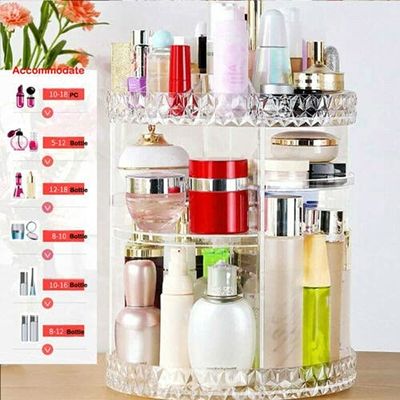 Anncus Women Rotating Cosmetic Crystal Makeup Organizer Storage Box Shelf Display - (Color: Clear)
