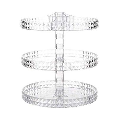 Anncus Makeup Organizer Display Stand 360-Degree Rotating Adjustable Multi-Function Acrylic Cosmetic Storage - (Color: Clear)