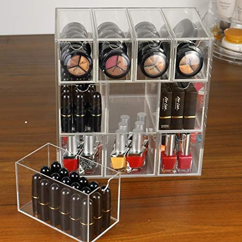 Anncus 10 Grids Acrylic Makeup Organizer Lipstick Cosmetic Box Storage Box Jewelry Box Case Holder Display Stand Make Up Organizer - (Color: Clear)