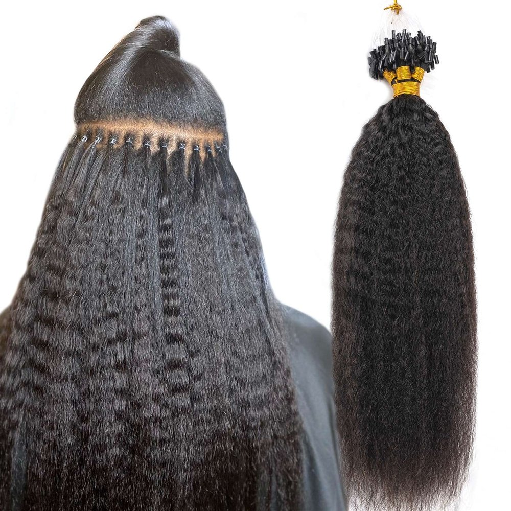 Niawigs Micro Links Human Hair for Black Women Kinky Straight Microlink Hair Extensions Human Hair 100 Strands Micro Loop Human Hair Extensions 18 Inches 100G Natural Black