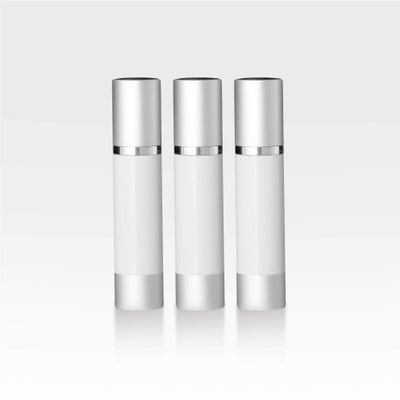 Cosmetic Packaging Now Luxe Airless Bottle, White Airless Bottles w/Matte Silver Cap, Multi-Pack Bundle (15 ML, 3 Pack)