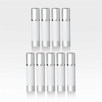Cosmetic Packaging Now Luxe Airless Bottle, White Airless Bottles w/Matte Silver Cap, Multi-Pack Bundle (15 ML, 9 Pack)